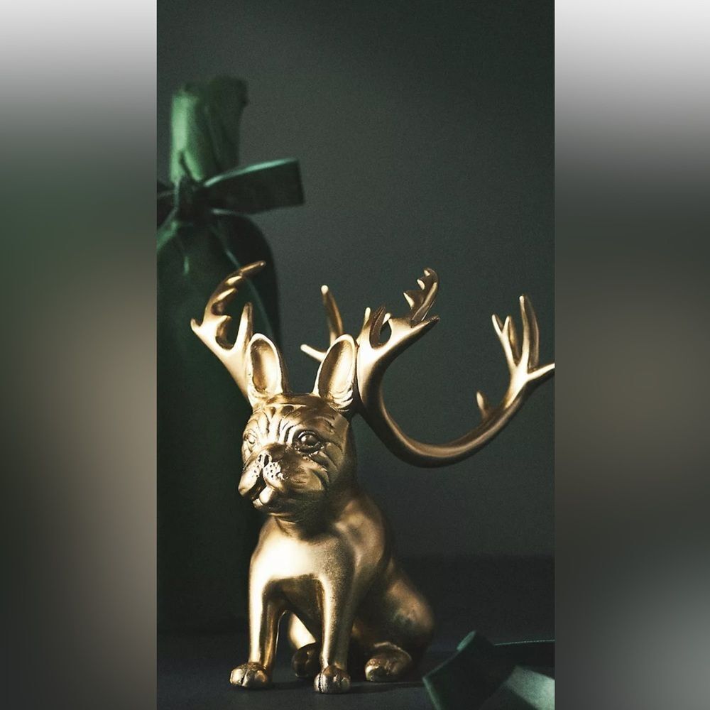 Anthropologie Frenchie Wine Bottle Holder Bronze Christmas